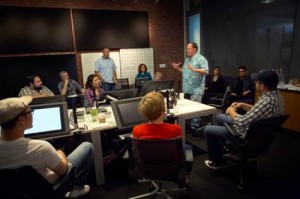Director John Lasseter works with members of his story team on Disney•Pixar's "Toy Story 4," a new chapter in the lives of Woody, Buzz Lightyear and the "Toy Story" gang. The film is slated for release on June 16, 2017. (Photo by Deborah Coleman / Pixar)