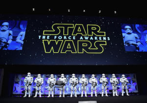 A squad of Stormtroopers guards the stage.