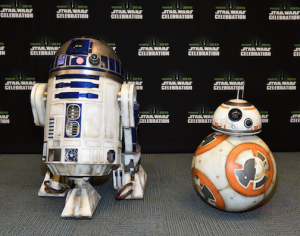 R2-D2 poses with new droid BB-8.